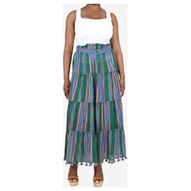 Zimmermann-Dark green belted striped tiered midi skirt - size UK 12-Green