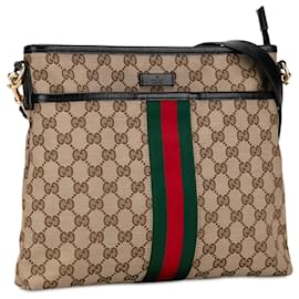 Gucci-Borsa a tracolla Gucci in tela marrone GG Canvas-Marrone,Beige