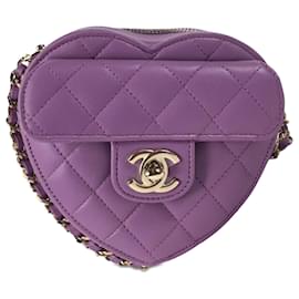 Chanel-Sac à bandoulière CC in Love Heart Mini en cuir d'agneau violet Chanel-Violet