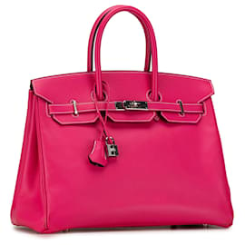Hermès-Hermès Epsom Birkin Retourne rosa 35-Rosa,Otro