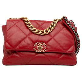 Chanel-Chanel Grande pelle di agnello rossa 19 falda-Rosso