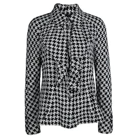 Chanel-Nouvelle veste en tweed de soie à motif pied-de-poule avec boutons CC.-Multicolore