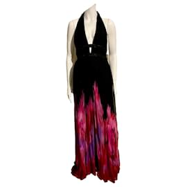Marchesa-Black and flame coloured evening gown-Black,Multiple colors