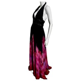 Marchesa-Black and flame coloured evening gown-Black,Multiple colors