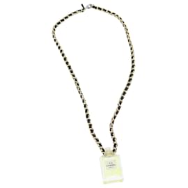 Chanel-CHANEL Parfüm N�‹19 Halskette Metall Leder Gold Schwarz CC Auth bs13938-Schwarz,Golden