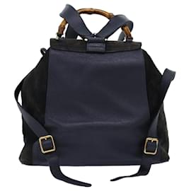 Gucci-GUCCI Bamboo Backpack Suede Black Auth 71916-Black