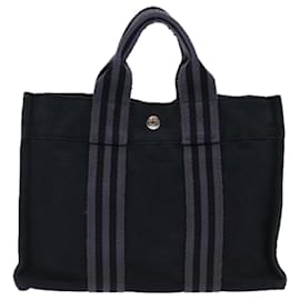 Hermès-HERMES Fourre Tout PM Hand Bag Canvas Black Gray Auth bs13932-Black,Grey
