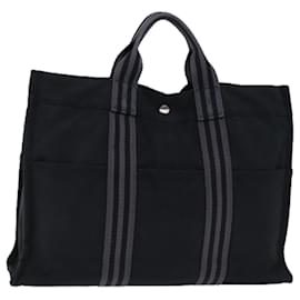 Hermès-HERMES Fourre Tout MM Hand Bag Canvas Black Gray Auth bs13921-Black,Grey