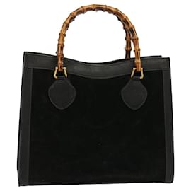 Gucci-GUCCI Bamboo Hand Bag Suede Black 002 1095 0260 Auth ep4006-Black