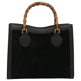 Gucci-GUCCI Bamboo Hand Bag Suede Black 002 1095 0260 Auth ep4006-Black