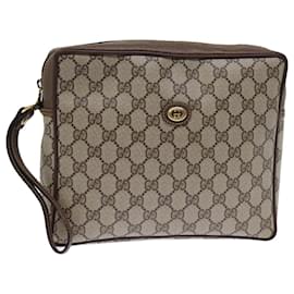 Gucci-GUCCI GG Supreme Clutch Bag PVC Beige 156 01 053 Auth yk12050-Beige