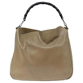 Gucci-GUCCI Bamboo Hand Bag Leather Beige Auth ep4133-Beige