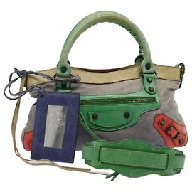 BALENCIAGA Le premier sac à main en cuir 2way Violet Vert 103208 Auth 73254 Vert Violet