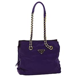 Prada-PRADA Chain Shoulder Bag Nylon Purple Auth 72859-Purple