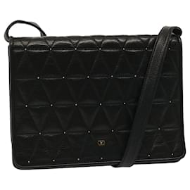 Valentino-VALENTINO Quilted Shoulder Bag Leather Black Auth yk12052-Black
