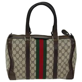 Gucci-GUCCI GG Canvas Web Sherry Line Hand Bag PVC Beige Green Red Auth 73093-Red,Beige,Green