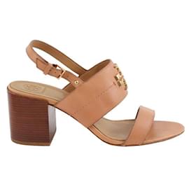 Tory Burch-Zapatos sandalias de cuero.-Castaño