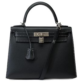 Hermès HERMES Kelly 28 Bag in Black Leather - 101899 Black