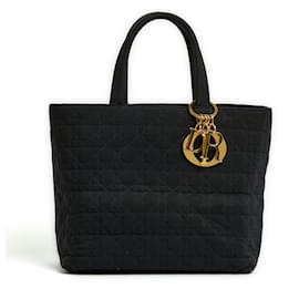 Christian Dior-Borsa Lady Dior Media in tela blu scuro con tracolla.-Blu navy