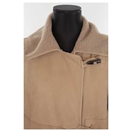 Max Mara-abrigo con ribete de cuero-Beige