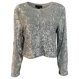 Autre Marque-St. John Silver Sequin Cropped Jacket-Silvery