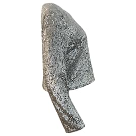 Autre Marque-St. John Silver Sequin Cropped Jacket-Silvery