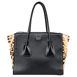 Prada-Prada Leopard Print Calf Hair Twin Pocket Tote-Black