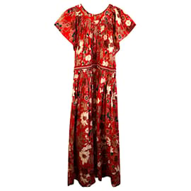 Ulla Johnson-Ulla Johnson Lottie Pleated Floral-Print Midi Dress in Red Cotton-Red