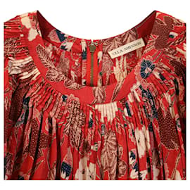 Ulla Johnson-Ulla Johnson Lottie Pleated Floral-Print Midi Dress in Red Cotton-Red