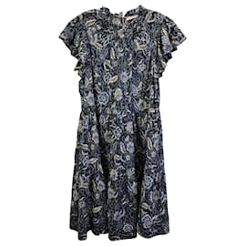 Ulla Johnson-Ulla Johnson Kasim Gathered Floral Dress in Blue Cotton-Blue