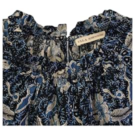 Ulla Johnson-Ulla Johnson Kasim Gathered Floral Dress in Blue Cotton-Blue