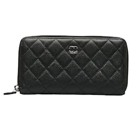 Chanel-Chanel CC Caviar Matelasse Zip Wallet  Leather Long Wallet in Good condition-Other