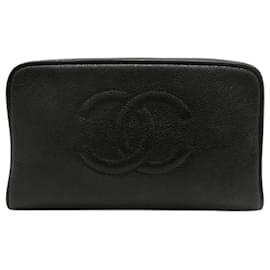 Chanel-Chanel Caviar Skin Coco Mark Pouch Cosmetic Bag in Great Condition-Black