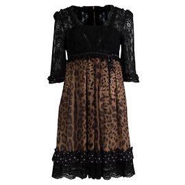 Robe en soie Dolce & Gabbana imprimé léopard noir Noir Imprimé léopard