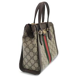 Gucci-Gucci Brown Small GG Supreme Ophidia Satchel-Brown,Beige