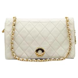 Chanel-Portefeuille à rabat unique classique Chanel Timeless sur chaîne sac à bandoulière-Blanc