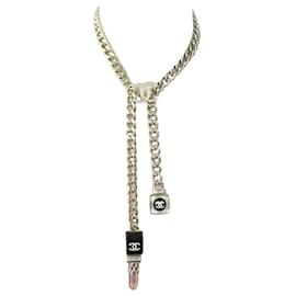 Chanel-NEW CHANEL NECKLACE 2022 LOGO CC LIPSTICK 38-50 GOLD METAL NECKLACE NEW-Golden