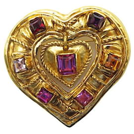 Christian Lacroix-VINTAGE BROOCH CHRISTIAN LACROIX HEART GLASS BEADS CHRISTMAS 1992 METAL BROOCH-Golden