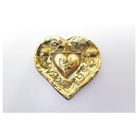 Christian Lacroix-VINTAGE BROOCH CHRISTIAN LACROIX HEART GLASS BEADS CHRISTMAS 1992 METAL BROOCH-Golden