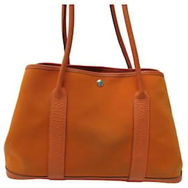 Hermès-BOLSO DE MANO HERMES GARDEN PARTY 36 DE LONA Y PIEL NARANJA BOLSO DE PIEL DE LONA-Naranja