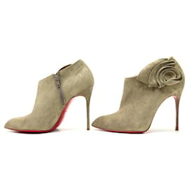 Christian Louboutin-CHRISTIAN LOUBOUTIN MRS BABA SHOES 39 BEIGE SUEDE HEELED ANKLE BOOTS-Beige