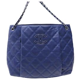 Chanel-CHANEL CABAS HAMPTONS HANDBAG IN BLUE QUILTED LEATHER HAND BAG PURSE-Blue