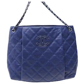 Chanel-SAC A MAIN CHANEL CABAS HAMPTONS EN CUIR MATELASSE BLEU HAND BAG PURSE-Bleu