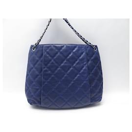 Chanel-CHANEL CABAS HAMPTONS HANDBAG IN BLUE QUILTED LEATHER HAND BAG PURSE-Blue