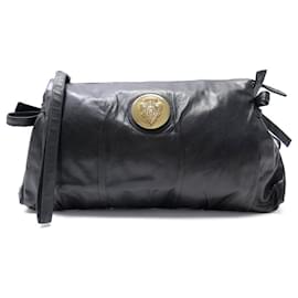 Gucci-NEW GUCCI HYSTERIA LARGE POUCH 197015 IN BLACK LEATHER NEW BLACK LEATHER CLUTCH-Black