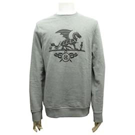 Hermès-NEW HERMES EX LIBRIS SWEATSHIRT L 52 DRAGON LOGO IN GRAY COTTON SWEATER SWEATER-Grey