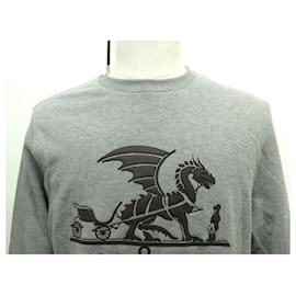 Hermès-NEW HERMES EX LIBRIS SWEATSHIRT L 52 DRAGON LOGO IN GRAY COTTON SWEATER SWEATER-Grey