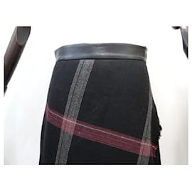 Hermès-HERMES TARTAN T 40 M SKIRT IN WOOL AND BLACK LEATHER WOOL AND LEATHER SKIRT-Black