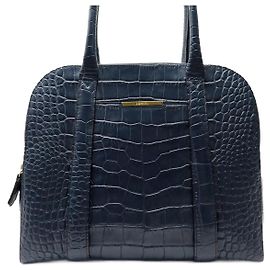 LANCEL ADJANI HANDBAG A07101 NAVY BLUE CROCO LEATHER SHOULDER BAG Navy blue