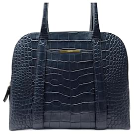 Lancel-LANCEL ADJANI HANDTASCHE A07101 MARINEBLAUES KROKO-LEDER-UMHÄNGETASCHE-Marineblau